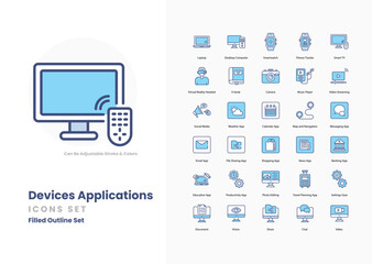 icons collection. Set contains such Icons as Smartphone, Tablet, Laptop, Desktop, Smartwatch, Earbuds, Headphones, Speaker, and more