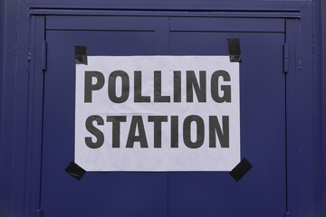 British general election polling station. sign on voting centre in the UK.