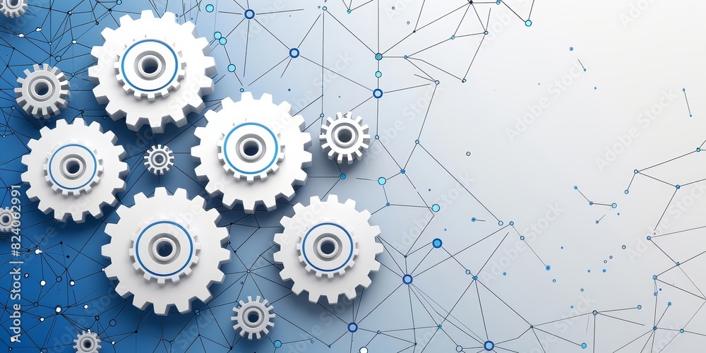 Aufkleber Gears and Data Visualization Integrated in a Modern Design, Illustrating the Precision and Efficiency of Industrial Engineering and Automated Systems, Generative AI