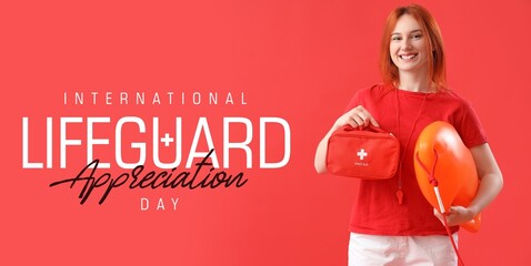 Banner for Lifeguard Appreciation Day with young female rescuer