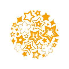 Cluster of golden stars. Round celestial composition. Graphic elements. Vector illustraion.