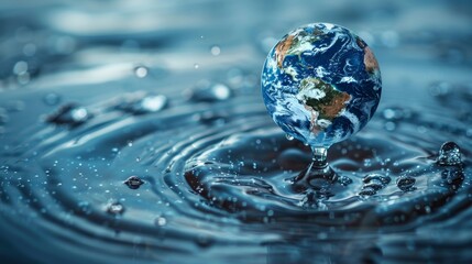 World Water day concept with world in clean water drop on and fresh blue water ripples design, Environment save and ecology theme concept 
