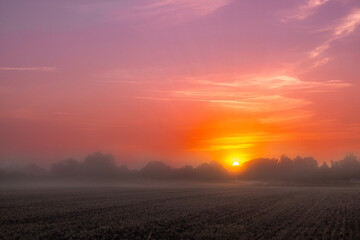A magical sunrise over the fields of Norfolk