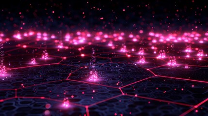 Futuristic digital network with connected nodes and glowing lights