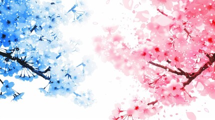 Vibrant blue and pink floral watercolor background with blossoms