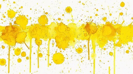 Vibrant yellow paint splashes and drips on white background