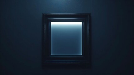 Sleek and contemporary empty wall frame mockup with a glossy black frame, making a bold statement.