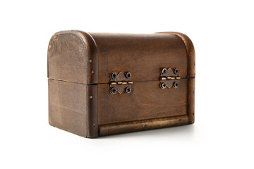 Old chest with treasures isolated on white background