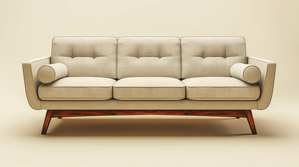 Illustration of a white beige cozy modern sofa with pillows on an empty background.