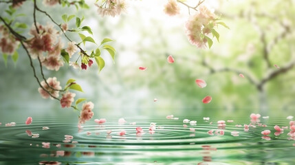 A beautiful scene of pink flowers floating on the surface of a pond