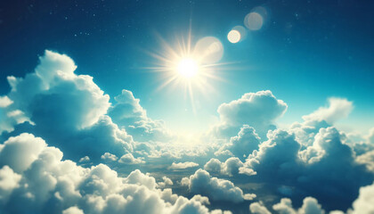 キレイな空と太陽と雲のイラスト