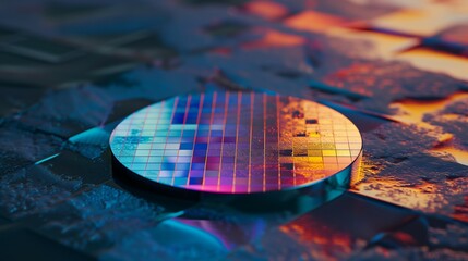 Photograph of a wafer also called a slice or substrate. Thin slice of semiconductor.