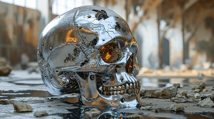 skull with metallic structure