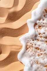 Golden Sand and Foam Texture. close-up of white foam bubbles on a golden sandy surface, creating an abstract texture reminiscent of sea foam on a beach. Perfect for backgrounds, nature abstract themes