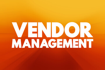 Vendor Management - term that describes the processes organizations use to manage their suppliers, text concept background