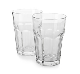 Crystal clear glasses on white background