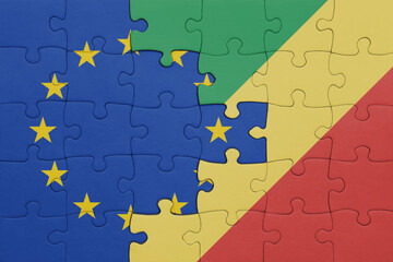 puzzle with the colourful national flag of republic of the congo and flag of european union.