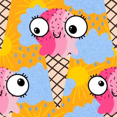 Summer cartoon print seamless ice cream pattern for wrapping paper and fabrics
