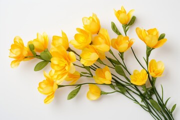 A bunch of yellow flowers are arranged in a bouquet