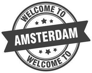 Welcome to Amsterdam stamp. Amsterdam round sign