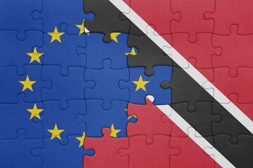 puzzle with the colourful national flag of trinidad and tobago and flag of european union.