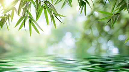 Close up of bamboo tree above water, perfect for naturethemed designs, environmental concepts, wellness content, and relaxation products.