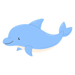 Dolphin in a cute cartoon style isolated on white. illustration with a blue smiling dolphin.