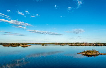 Panoramic view of the islands in the archipelago of Stockholm. Sweden. Water landscape