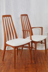 Vintage 1960s Dining Chairs. Chunky white textured upholstery on stylish Mid-Century Modern chairs....