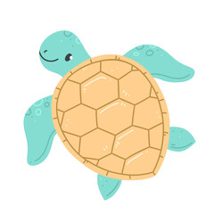 Sea turtle in a cute cartoon style isolated on white. illustration with a green smiling turtle.