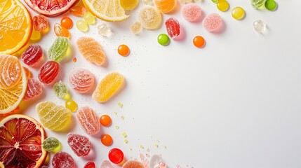 Colorful candies, jelly, and marmalade with space for text.