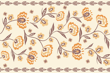 Fototapeta premium Tapestry floral pattern vintage ethnic modern embroidery texture boho design vector illustration hand drawn flower motif branches leaves wallpaper seamless background border. 
