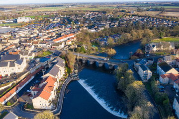 Aerial photo of the town centre of Wetherby in West Yorkshire in the UK, showing the River Wharfe...
