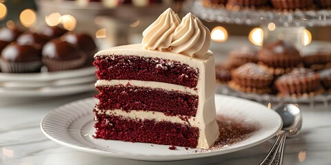Indulge in a festive array of treats including a luscious red velvet cake. Concept Desserts, Red Velvet Cake, Festive Treats, Sweet Indulgence, Decadent Enjoyment