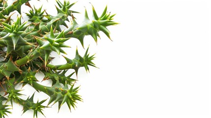 Isolated white background with copy space featuring Crown of Thorns plant Euphorbia milii