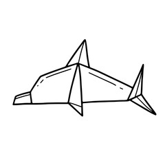 Origami dolphin in simple doodle style. illustration isolated on white background.