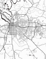 Minimalist white map of Montgomery, Alabama – A modern map print highlighting infrastructure of the city, useful for tourism purposes
