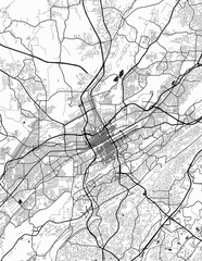 Minimalist white map of Birmingham, Alabama – A modern map print highlighting infrastructure of the city, useful for tourism purposes
