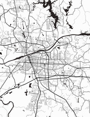 Minimalist white monochrome map of Tuscaloosa, Alabama &ndash; A modern map print highlighting infrastructure of the city, useful for tourism purposes
