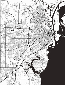 Minimalist white map of Mobile, Alabama &ndash; A modern map print highlighting infrastructure of the city, useful for tourism purposes
