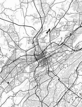 Minimalist white map of Birmingham, Alabama &ndash; A modern map print highlighting infrastructure of the city, useful for tourism purposes
