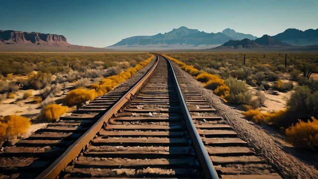 Wild west landscape with locomotive rails