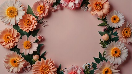 Obraz premium beauty wreath flowers on light pink with empty space for text, a great background for a website, blog, or fantasy-themed creation.