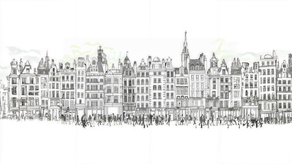Obraz premium Architecture, HB pencil drawn human figures, man, woman, kids, people walking on the streets of London city, black outline drawings, Moodboards, Storyboards & Architecture, project, white background