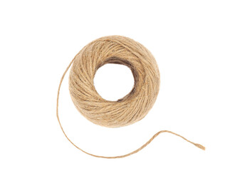Natural jute twine string rope isolated on white background