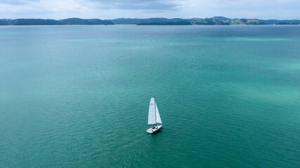 Aerial View from the Beach, Green Trees and Waves - Omaha Regional Park, Bucklands Beach View in...