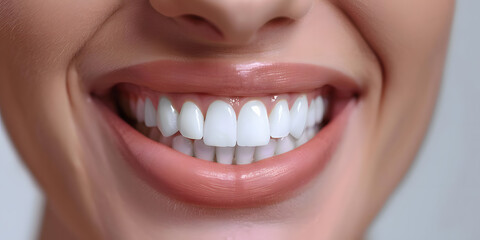 Fototapeta premium Beautiful young woman female smiling showing perfect white teeth. Dental stomatology whitening and treatment advertisement concept.