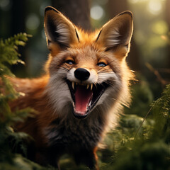 Fototapeta premium Uma raposa nervosa na floresta