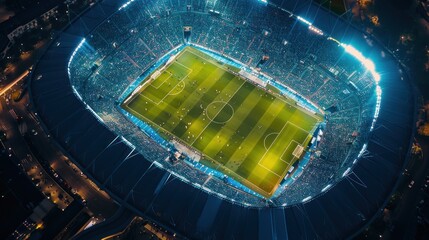 Aerial view stadium football or soccer at night