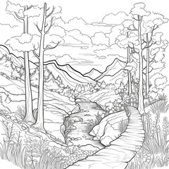 Printable Anime Scenery Coloring Page for Kids and Adults - Fun and Relaxing Artistic Activity